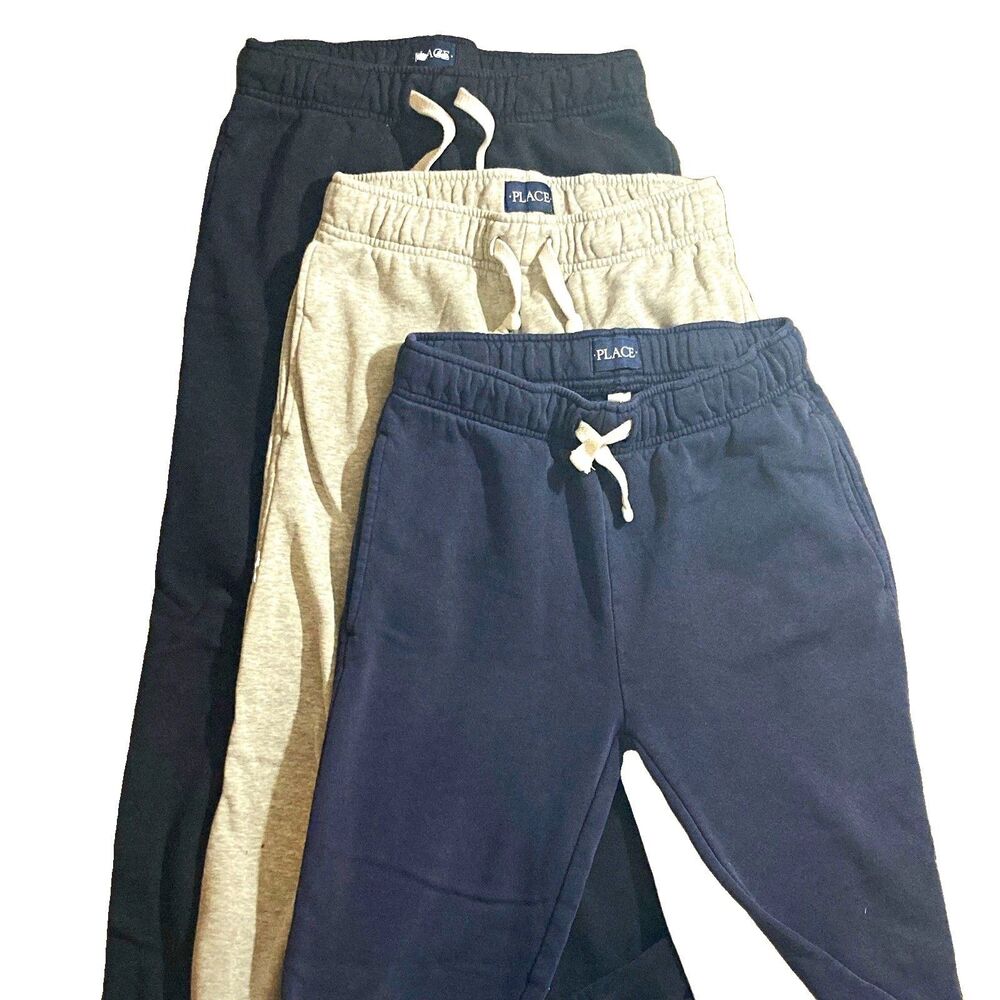 Boys 10/12 Children's Place Jogger Pants Navy Gray Black 3 PCs Lot Bundle